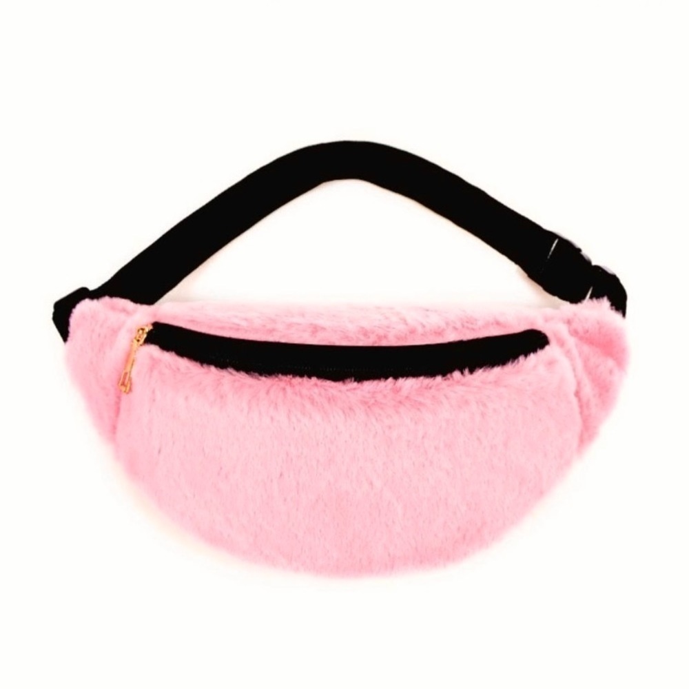 Nwt Pink Plush Waist Bag Fluffy Fanny Pack Crossbody Shoulder Bag Travel Pouch